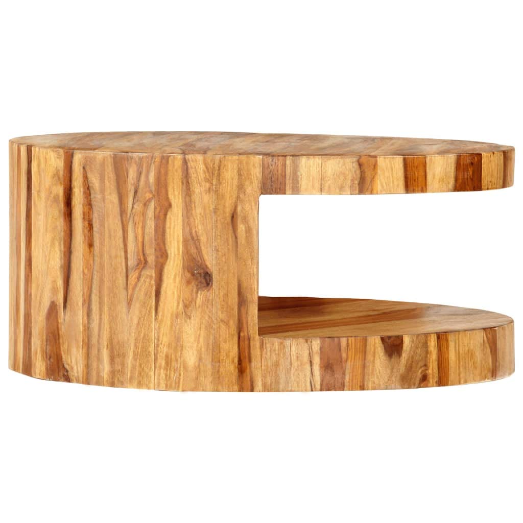 Sheesham Wood Round Coffee Table with Storage Shelf H5430