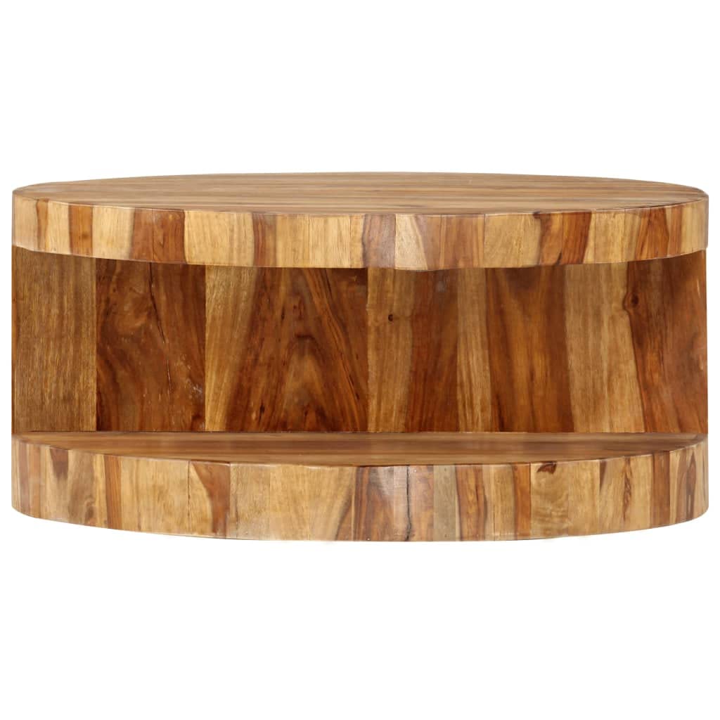 Sheesham Wood Round Coffee Table with Storage Shelf H5430