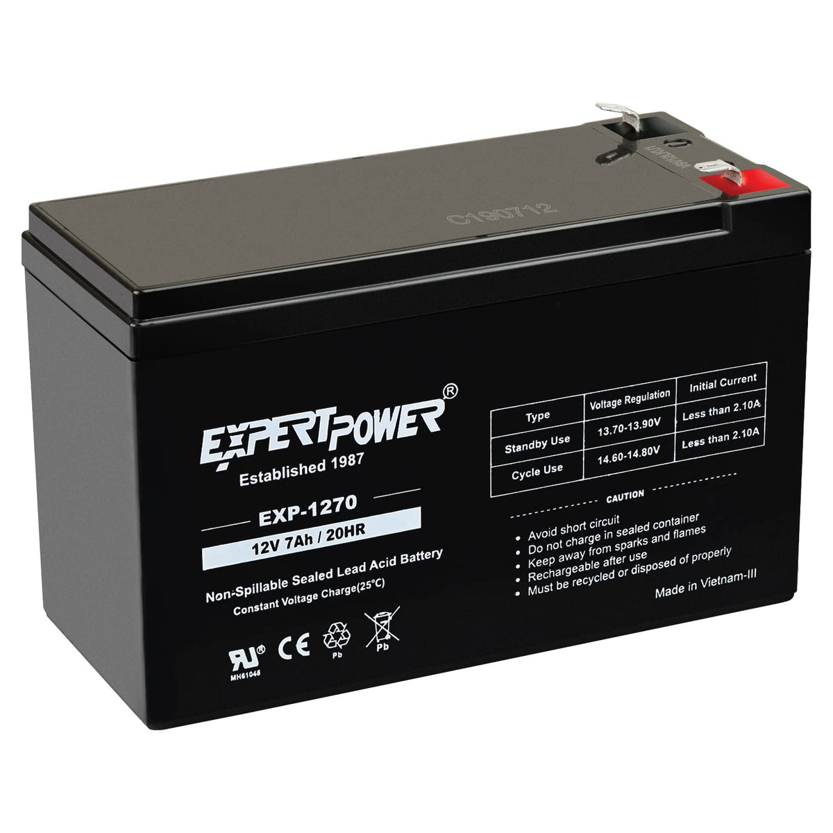12V 7Ah Rechargeable SLA Battery with F1 Terminals H85288