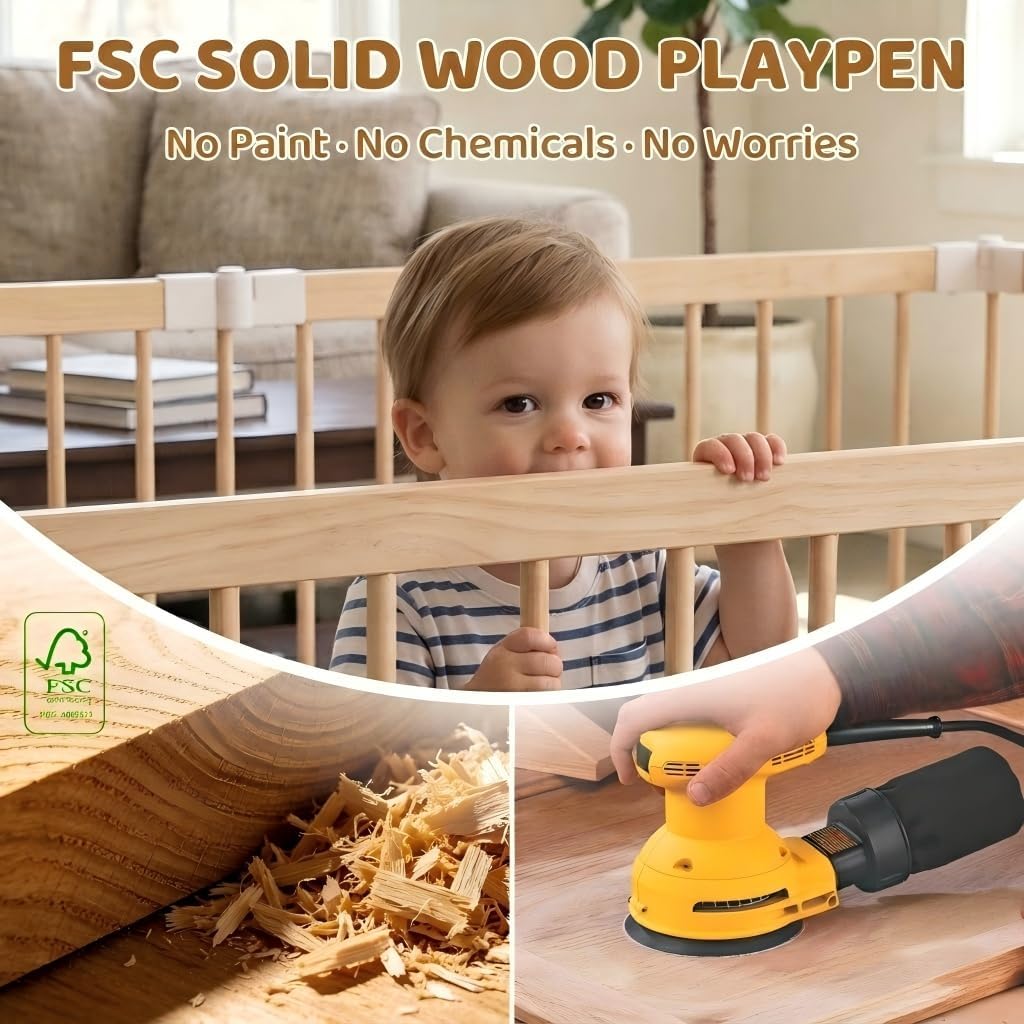 Foldable Wooden Baby Playpen with Adjustable Size and Shape Y854