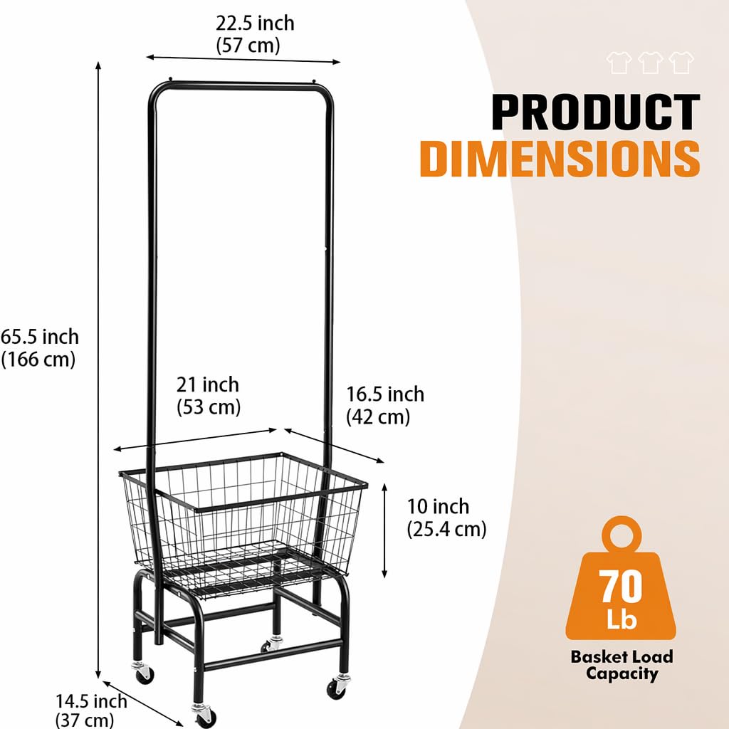 Black Rolling Laundry Cart with Hanging Rack K570642