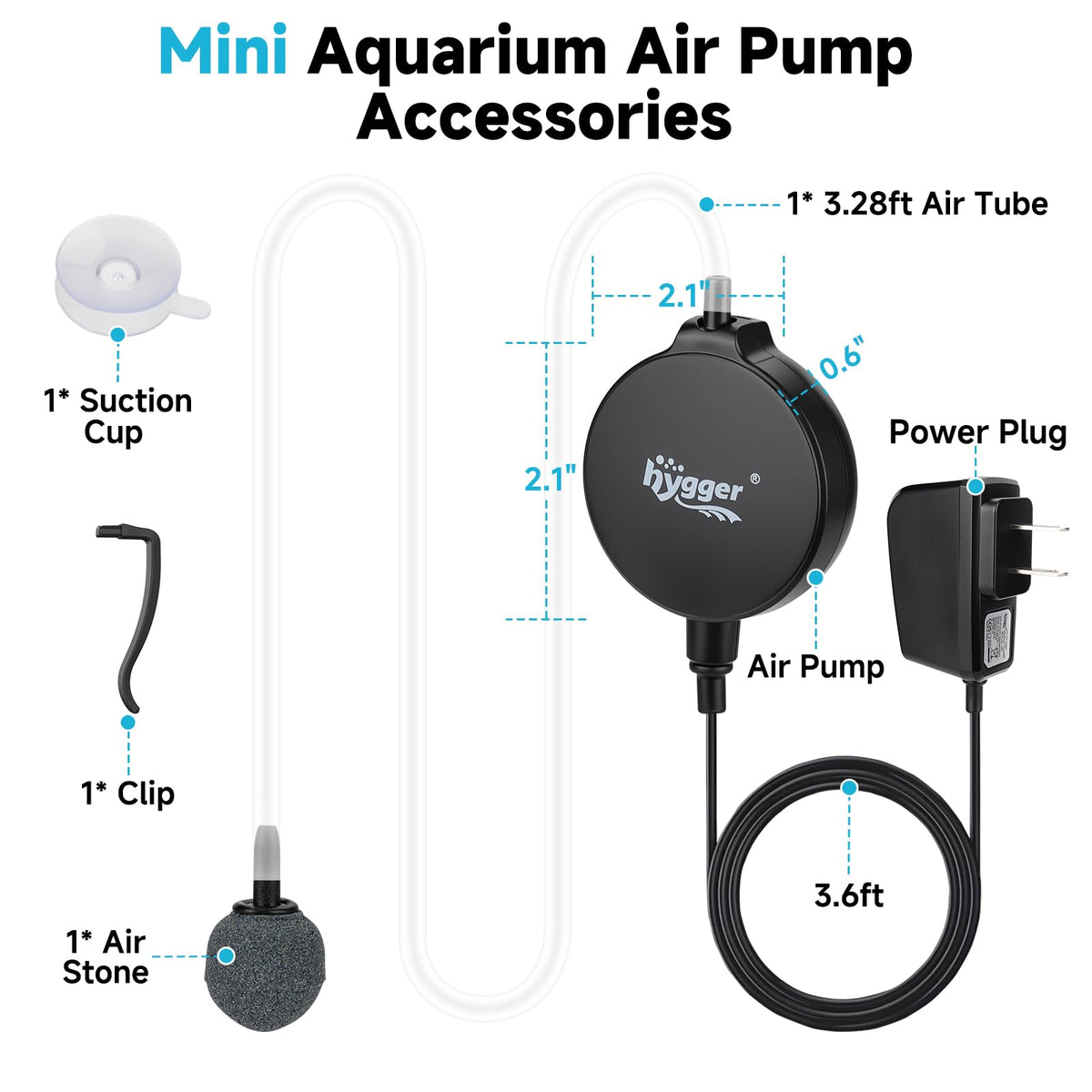 1.5 Watt Mini Aquarium Air Pump with Air Stone Tubing B634