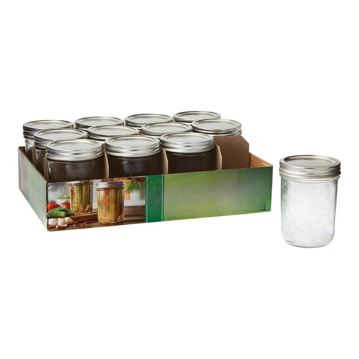 16 Oz Wide Mouth Glass Mason Jars with Lids & Bands, 2-Pack C5937
