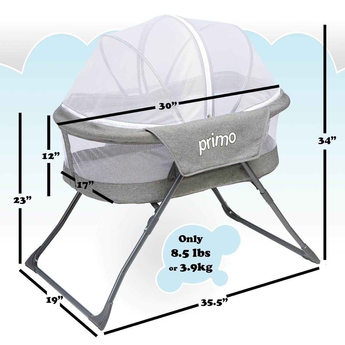 Lightweight Folding Travel Bassinet with Mesh Canopy and Carrying Tote Bag J81615