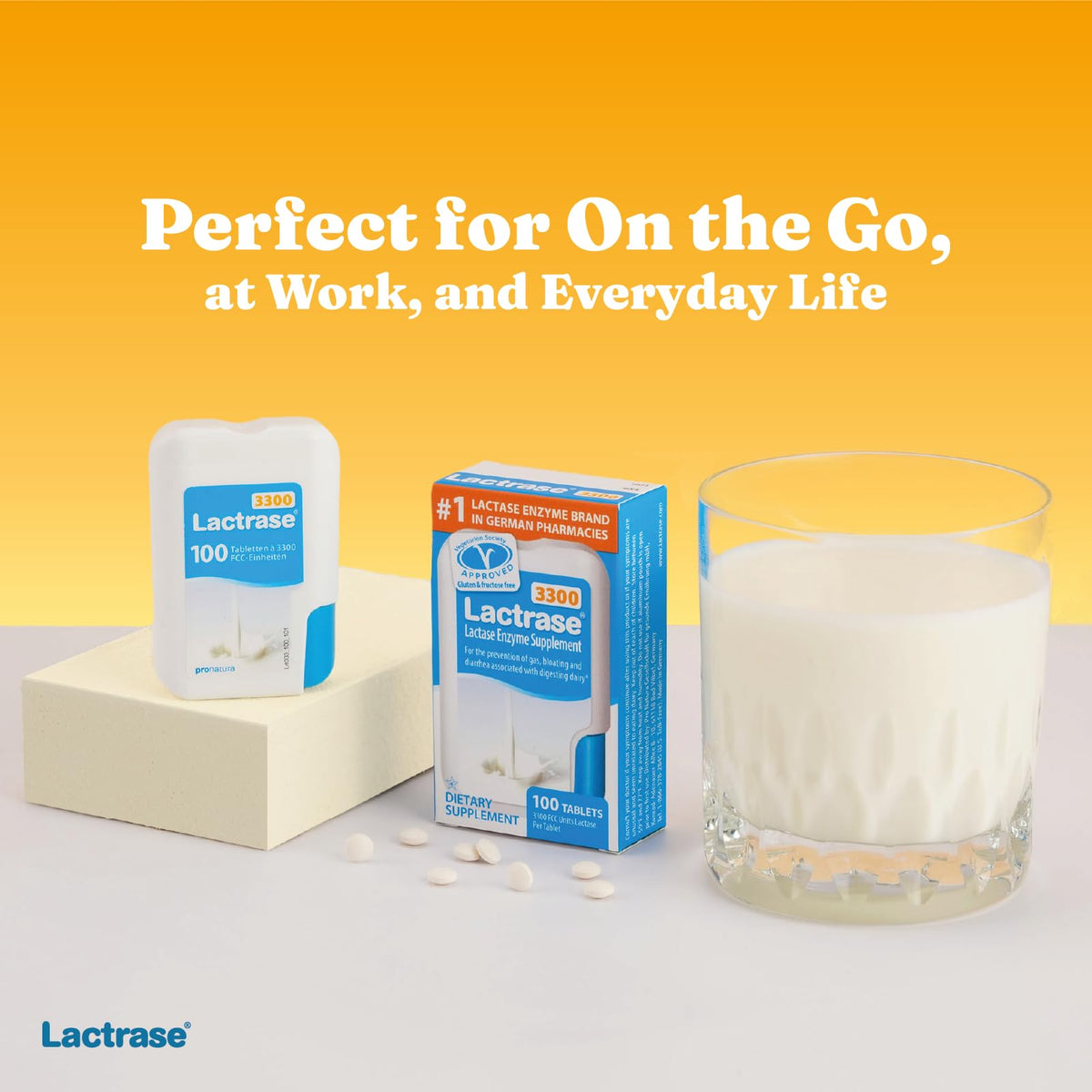 Lactrase Tablet Dispenser 3,300 FCC Lactase Units 100 Pills X438