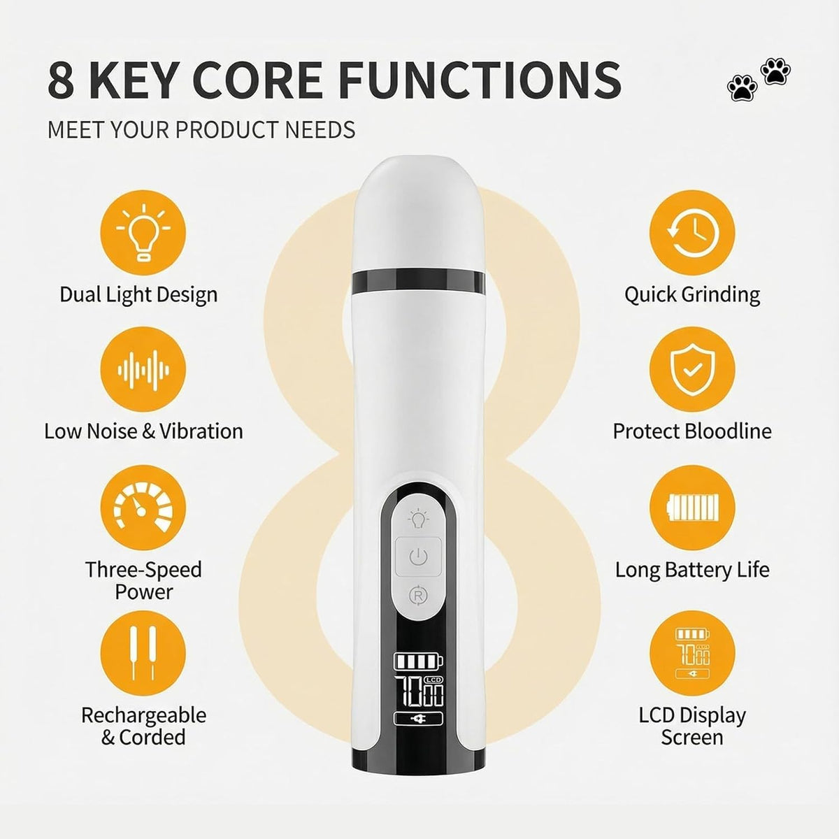 Electric Pet Nail Trimmer with LED Light 3-Speed D512216