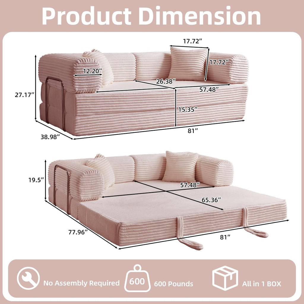 Pink 81 Inch Convertible Folding Sofa Bed R99306