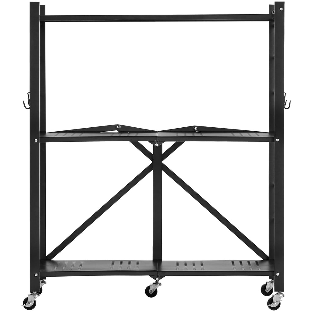 3-Tier Foldable Metal Storage Shelf with Wheels and Hooks, Black T6860