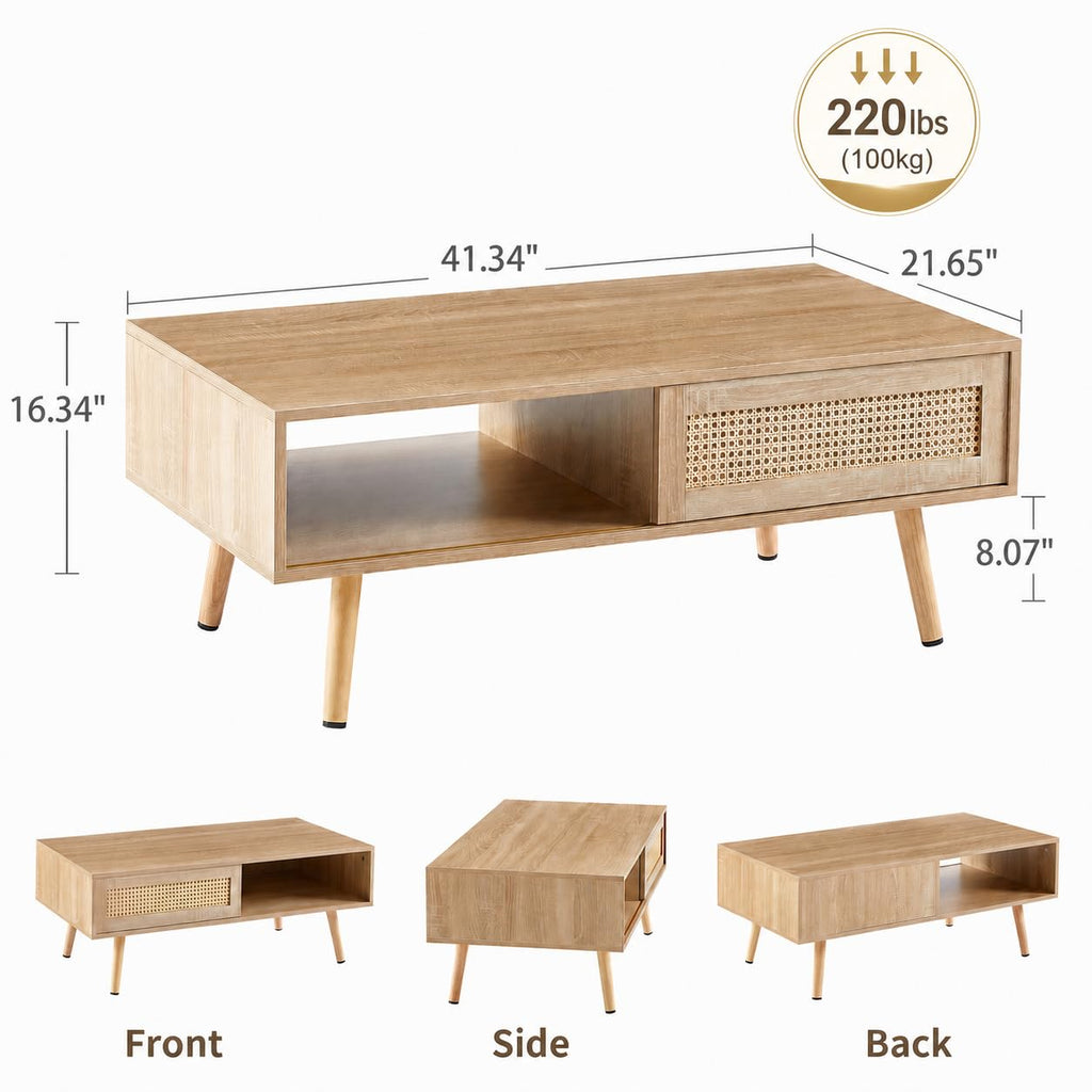 Rattan Coffee Table with Sliding Door Storage F82585