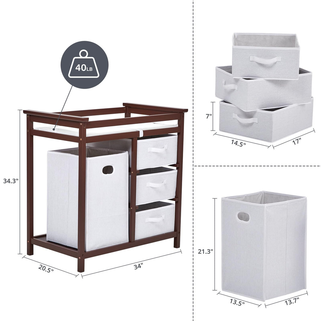 Modern Baby Changing Table with Laundry Hamper & 3 Drawers M386551