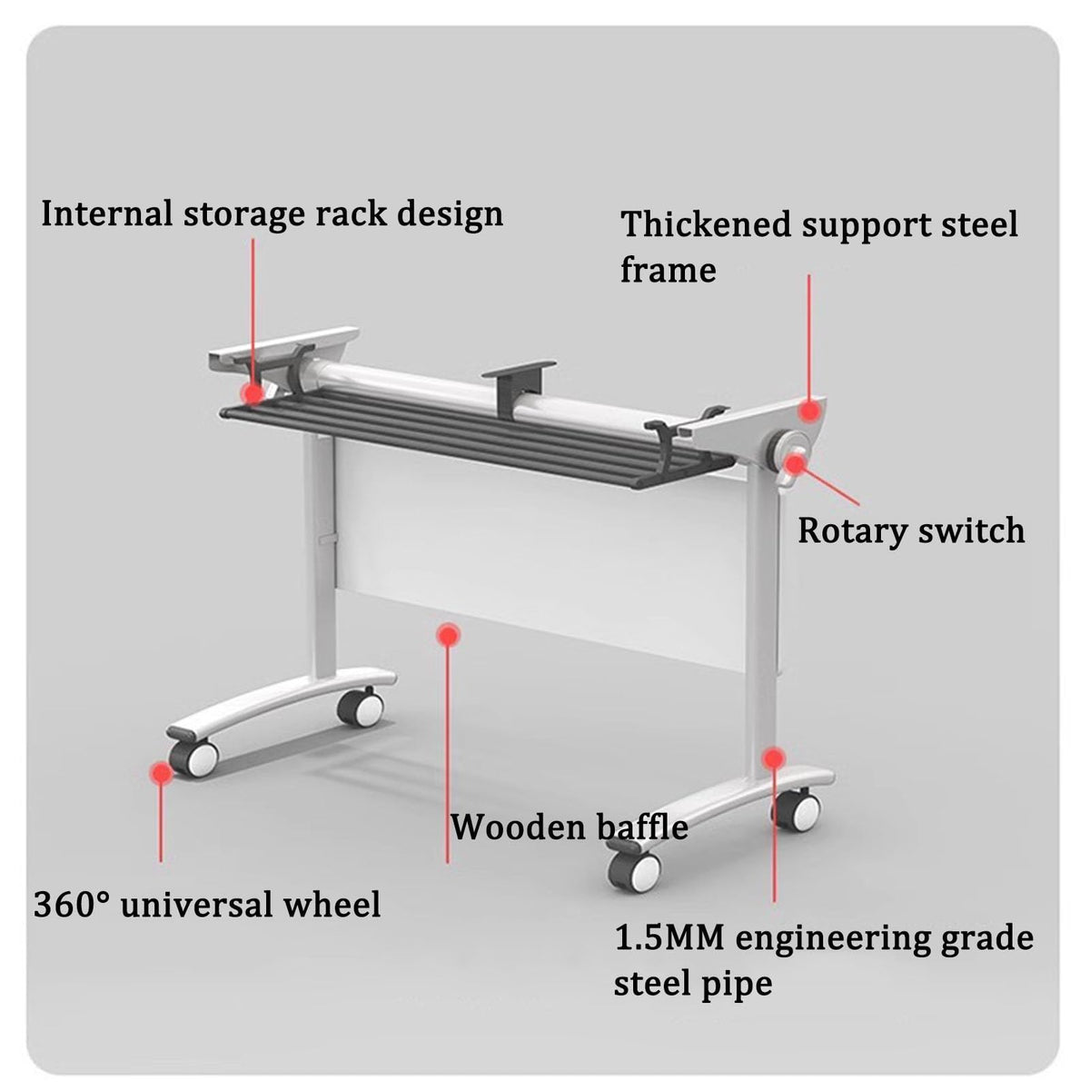 Folding Portable Conference Room Table with Metal Frame and Wheels O237