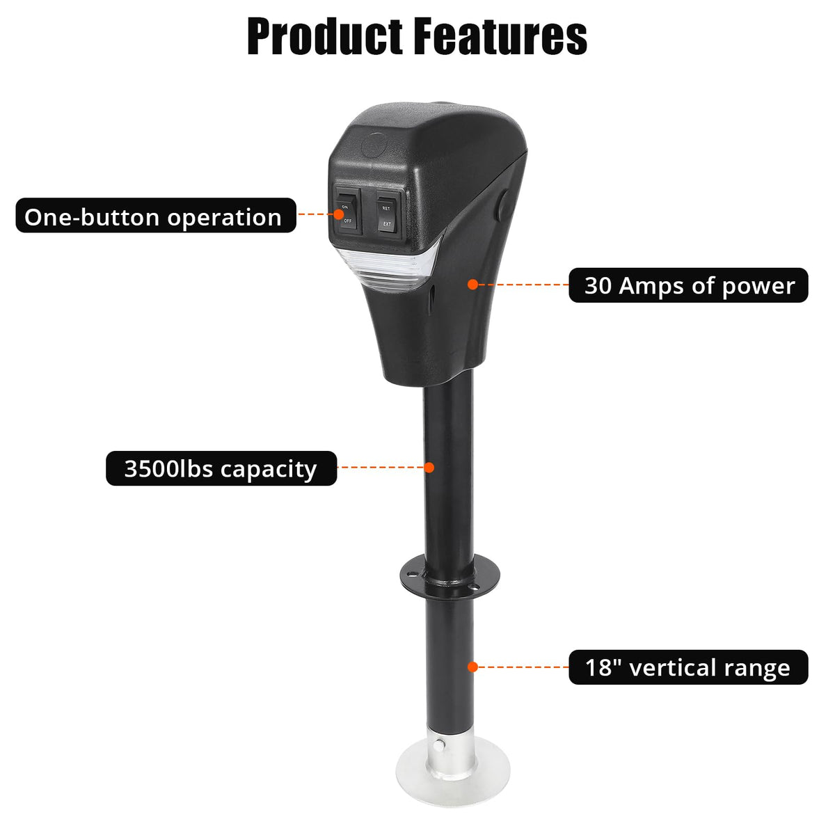 Electric Trailer A-Frame Tongue Jack 3,500 Lbs 18-Inch Stroke 12V DC F183214