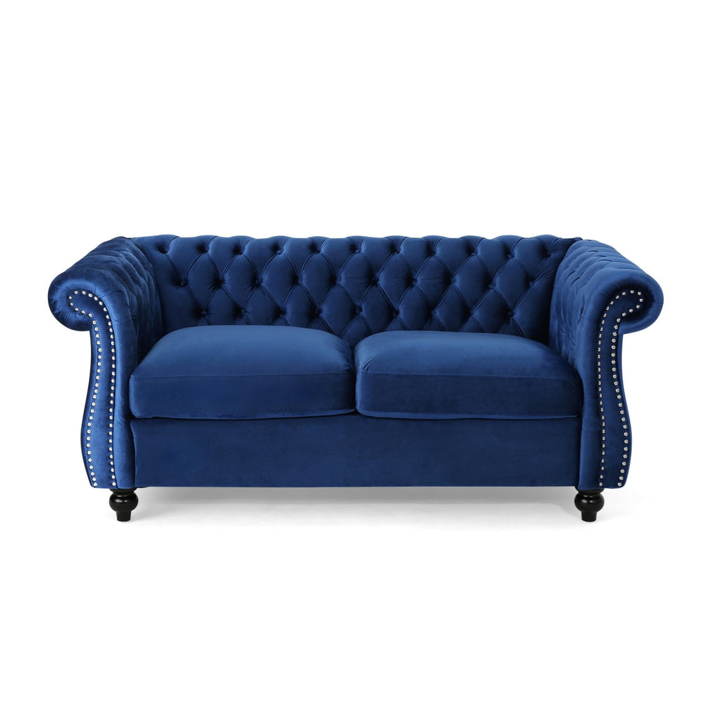 Navy Blue Velvet Loveseat Sofa K175548