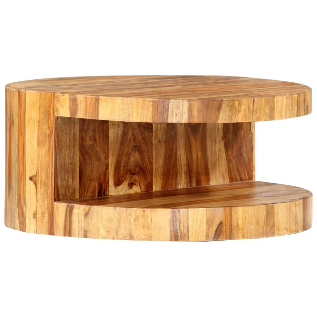 Sheesham Wood Round Coffee Table with Storage Shelf H5430
