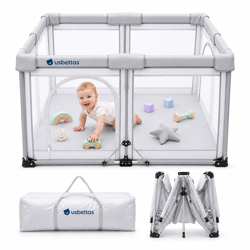 Foldable Lightweight Portable Playpen with Carry Bag, 50"x50" Light Gray D2097