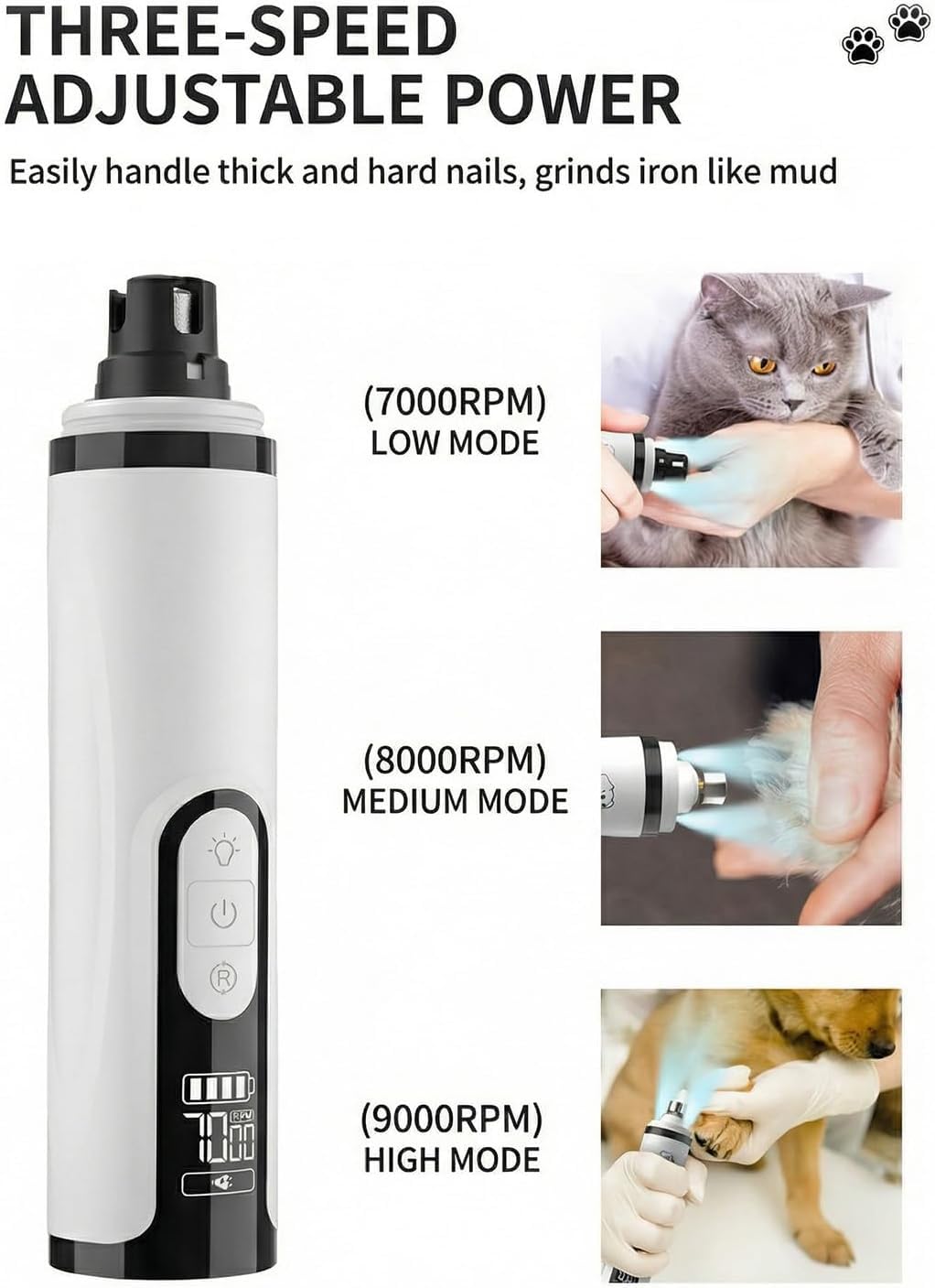 Electric Pet Nail Trimmer with LED Light 3-Speed D512216
