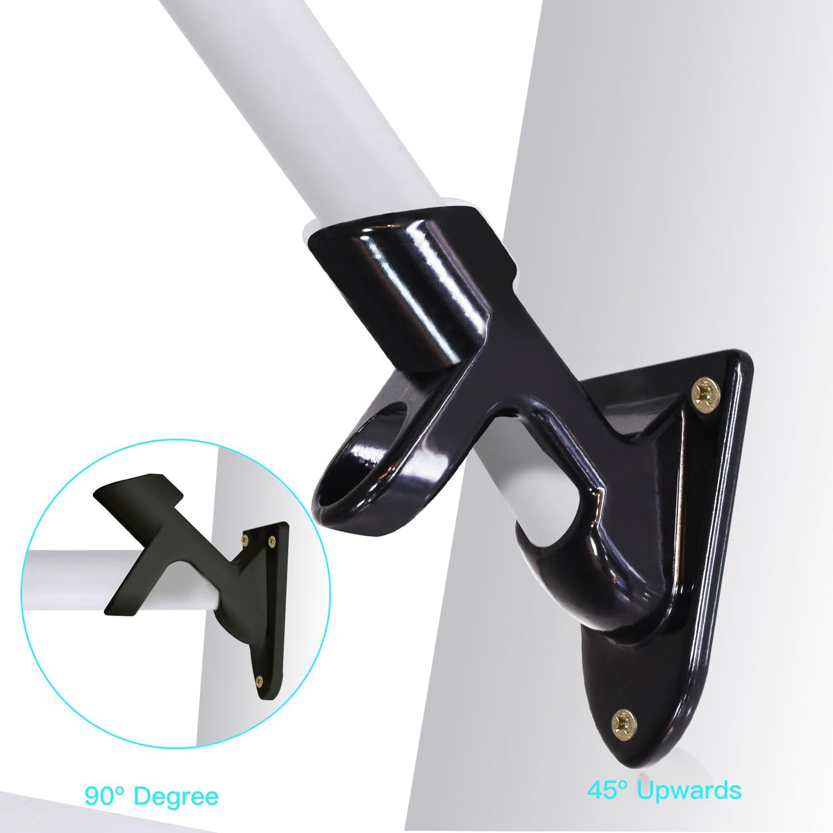 Two-Position Flag Pole Holder Mounting Bracket Aluminum 1" Inner Diameter Black Y909744