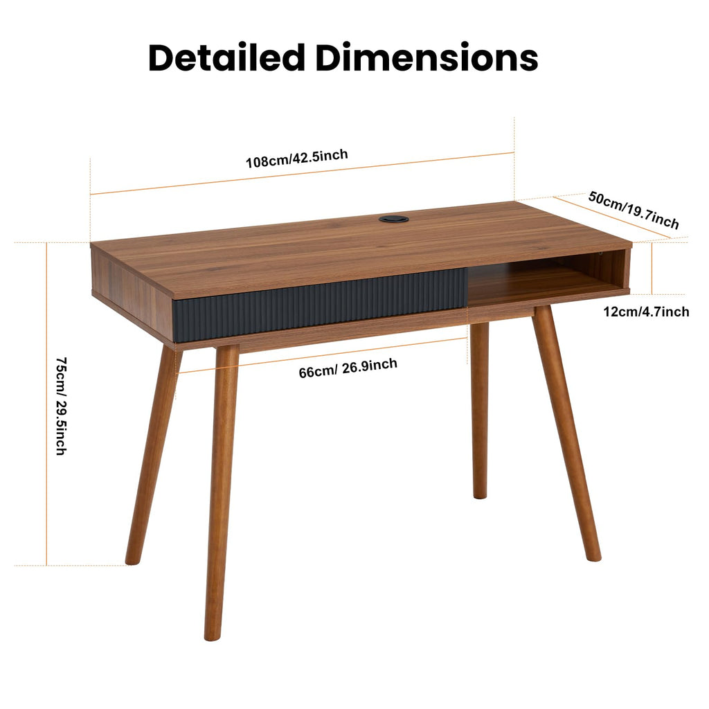Walnut Wood Desk with Drawer U4338
