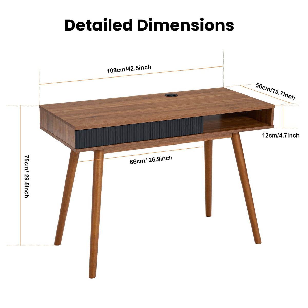 Walnut Wood Desk with Drawer U4338