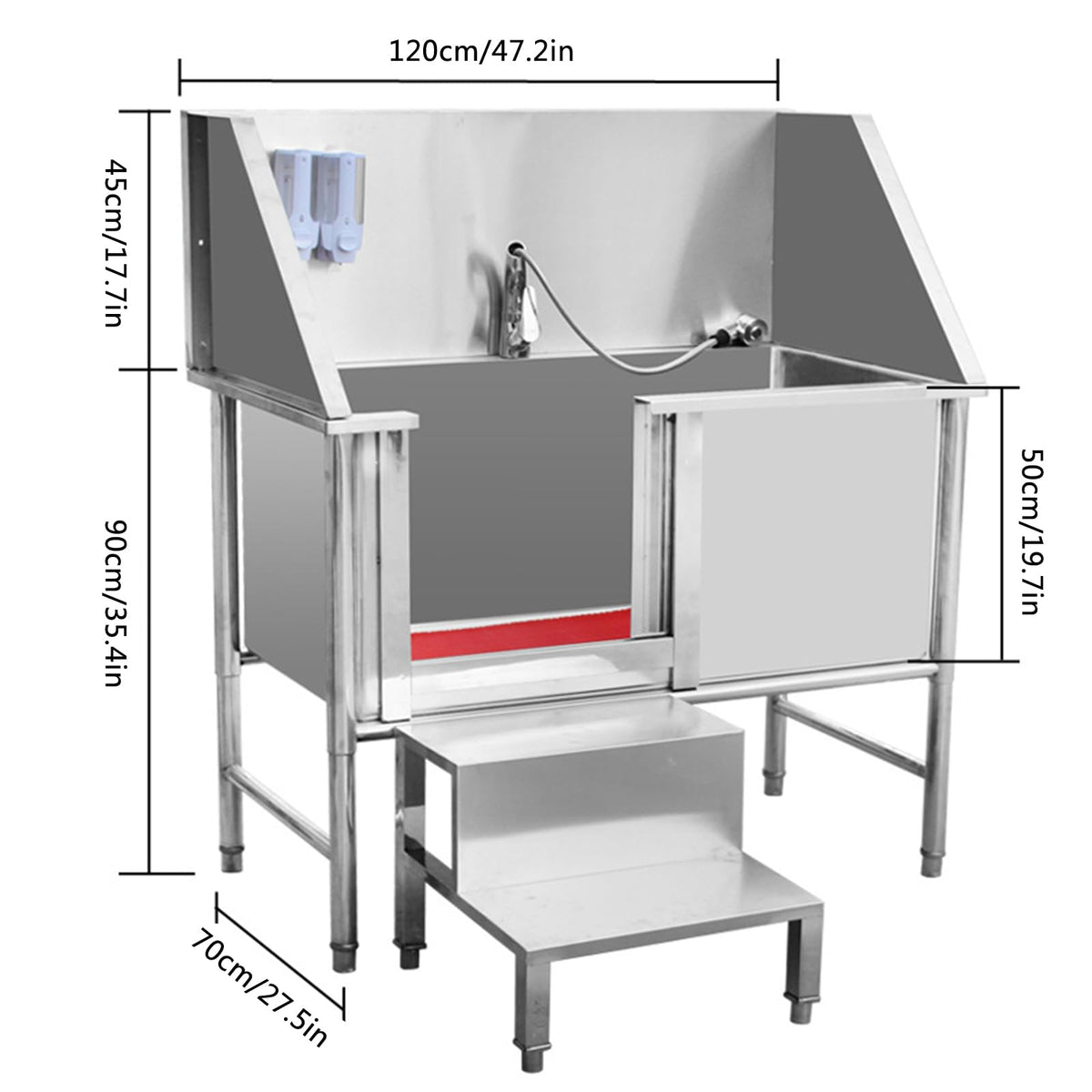 47 Inch Stainless Steel Dog Grooming Tub with Walk-in Stairs T77505