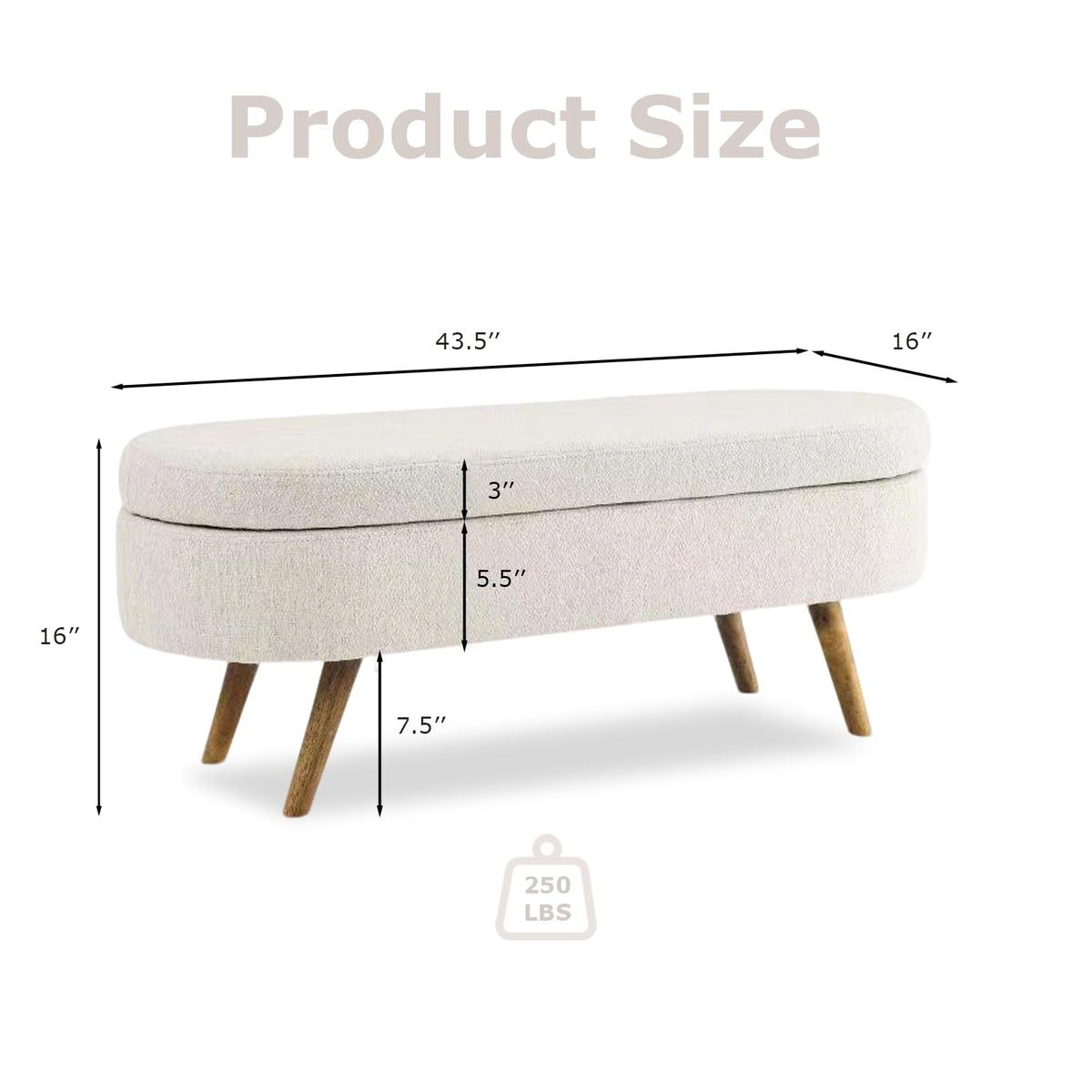 Oval Storage Bench Linen Fabric U6360