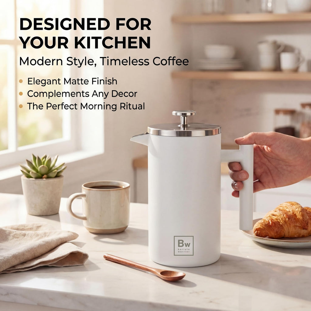 White Double-Wall Stainless Steel Insulated French Press with Thermometer M204364