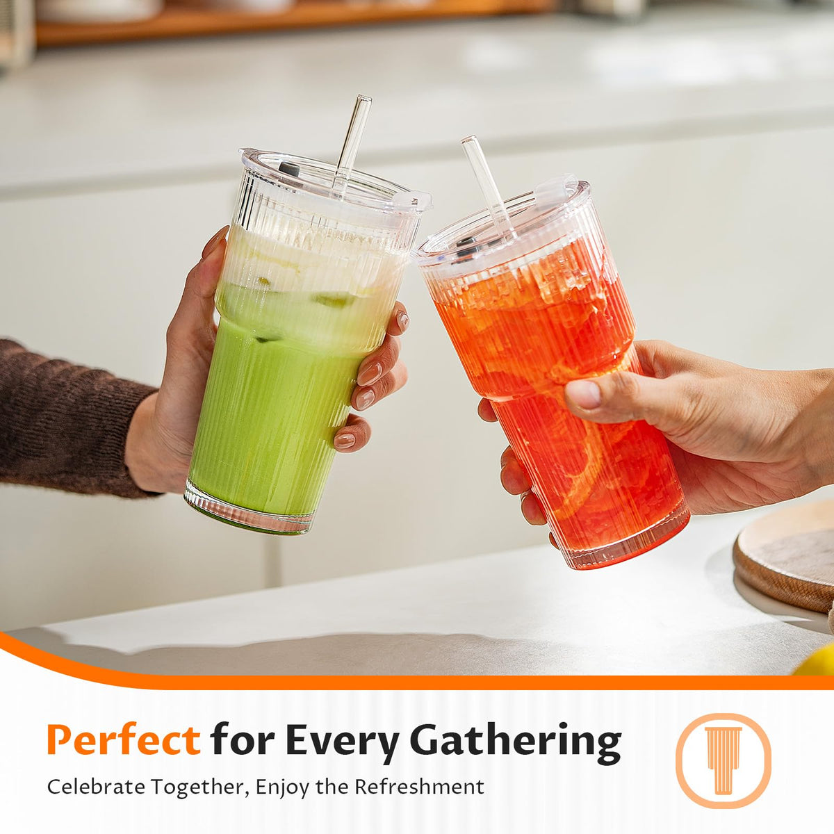 20oz Glass Iced Coffee Cups with Lids and Straws J599