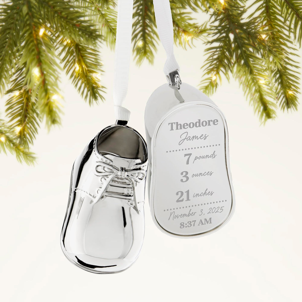 Silver Baby Bootie Metal Christmas Ornament L805392