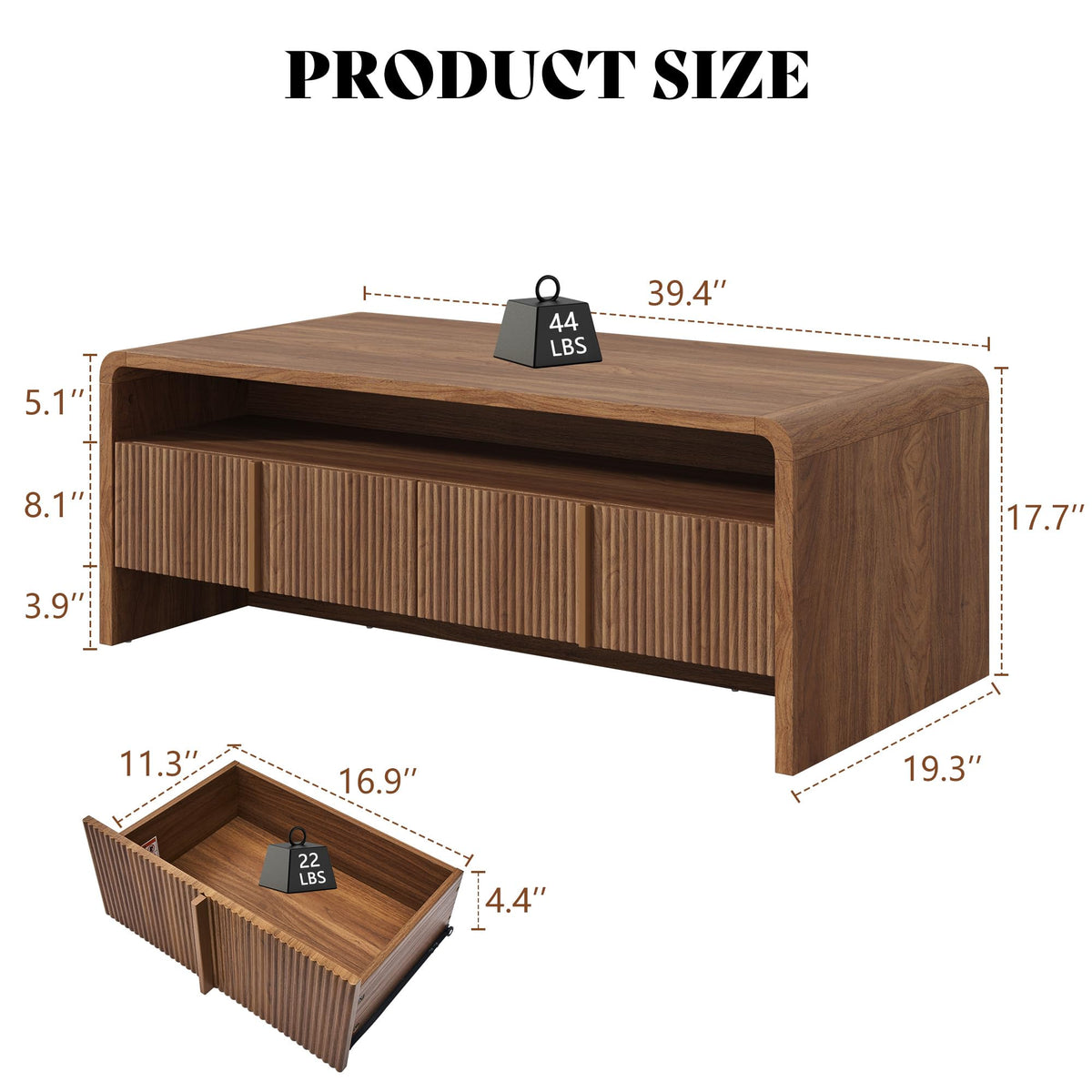 Fluted Coffee Table with Storage X50174