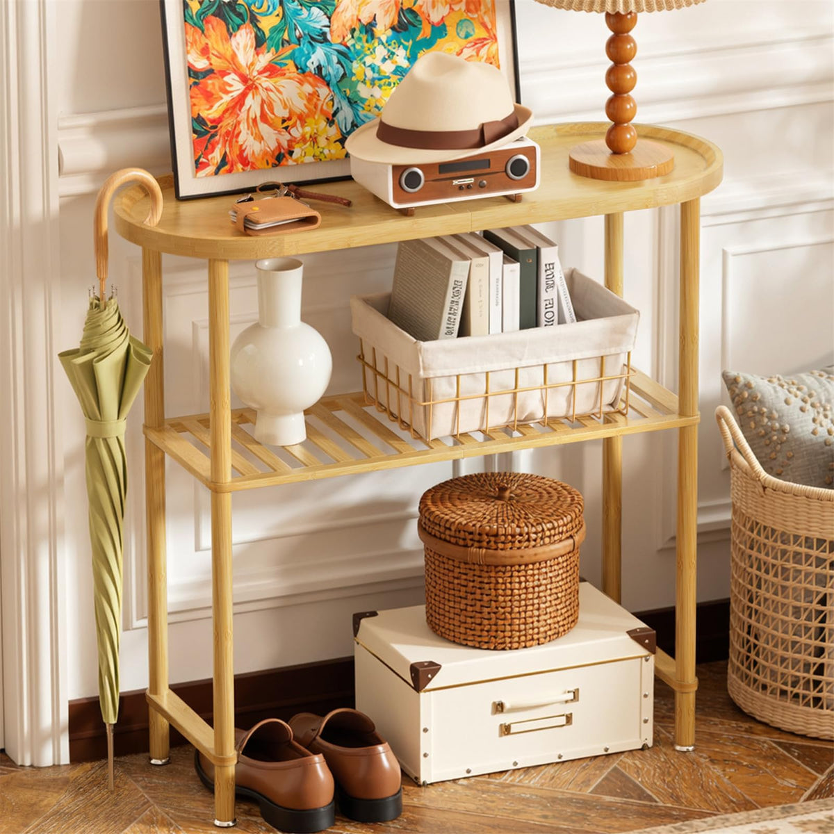 Bamboo 2-tier Oval Top Console Table X2649