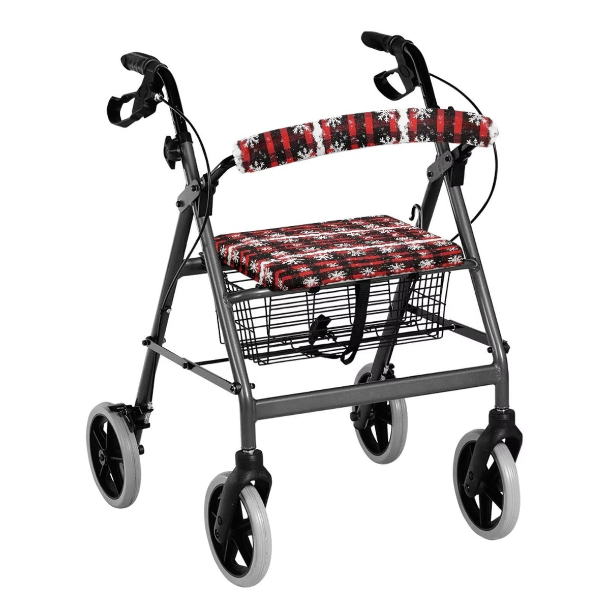 Snowflake Red Plaid Rollator Walker Seat and Backrest Cover Set G85653