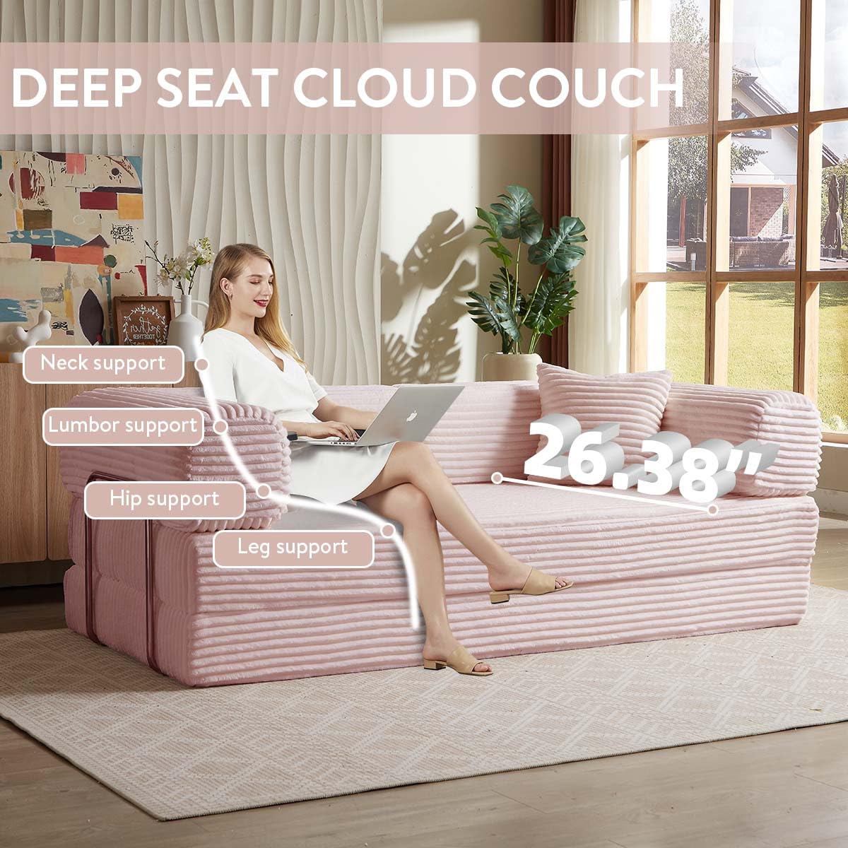 Pink 81 Inch Convertible Folding Sofa Bed R99306