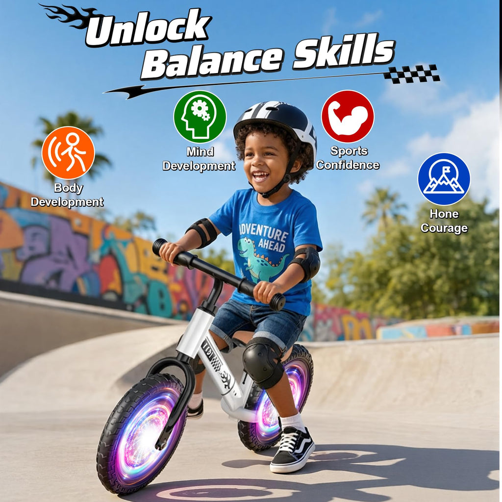 Adjustable Toddler Balance Bike with Fender and LED Tires Z64931