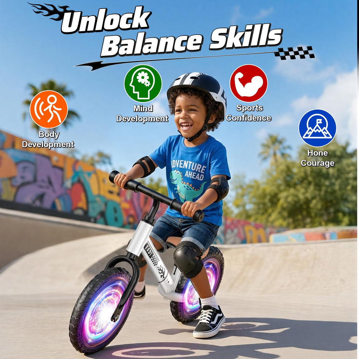 Adjustable Toddler Balance Bike with Fender and LED Tires Z64931