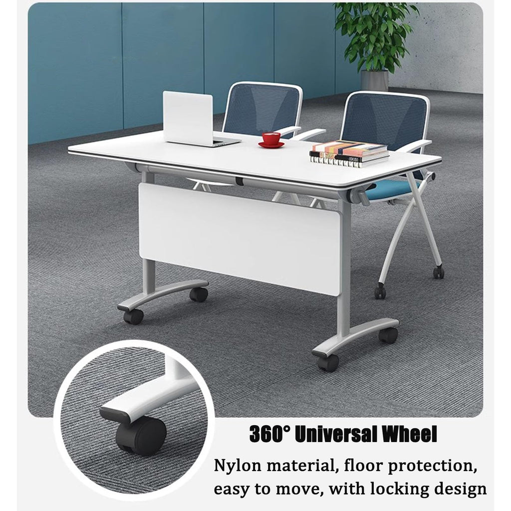 Folding Portable Conference Room Table with Metal Frame and Wheels O237