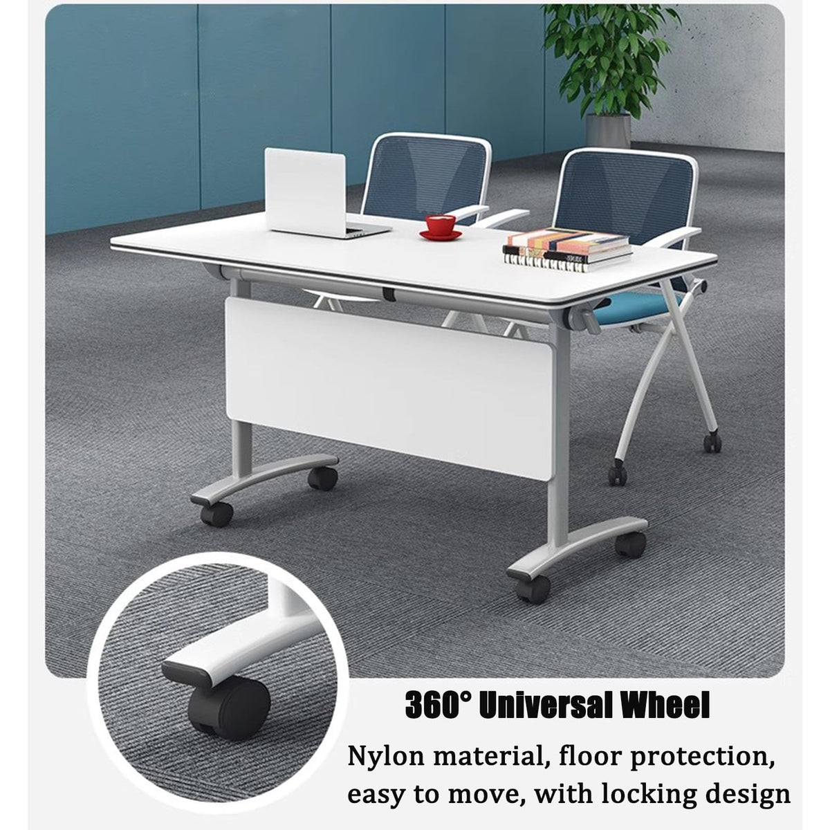 Folding Portable Conference Room Table with Metal Frame and Wheels O237