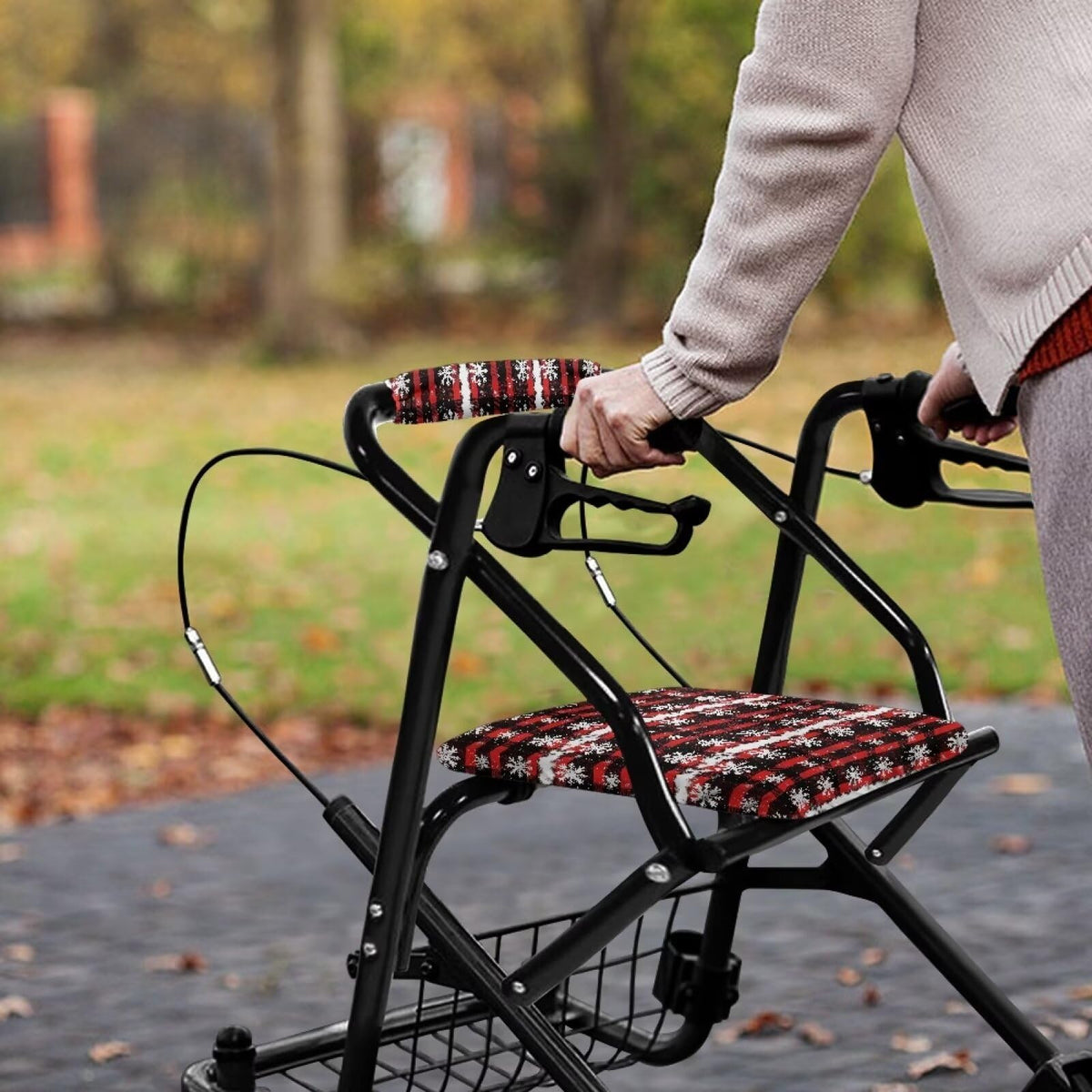 Snowflake Red Plaid Rollator Walker Seat and Backrest Cover Set G85653
