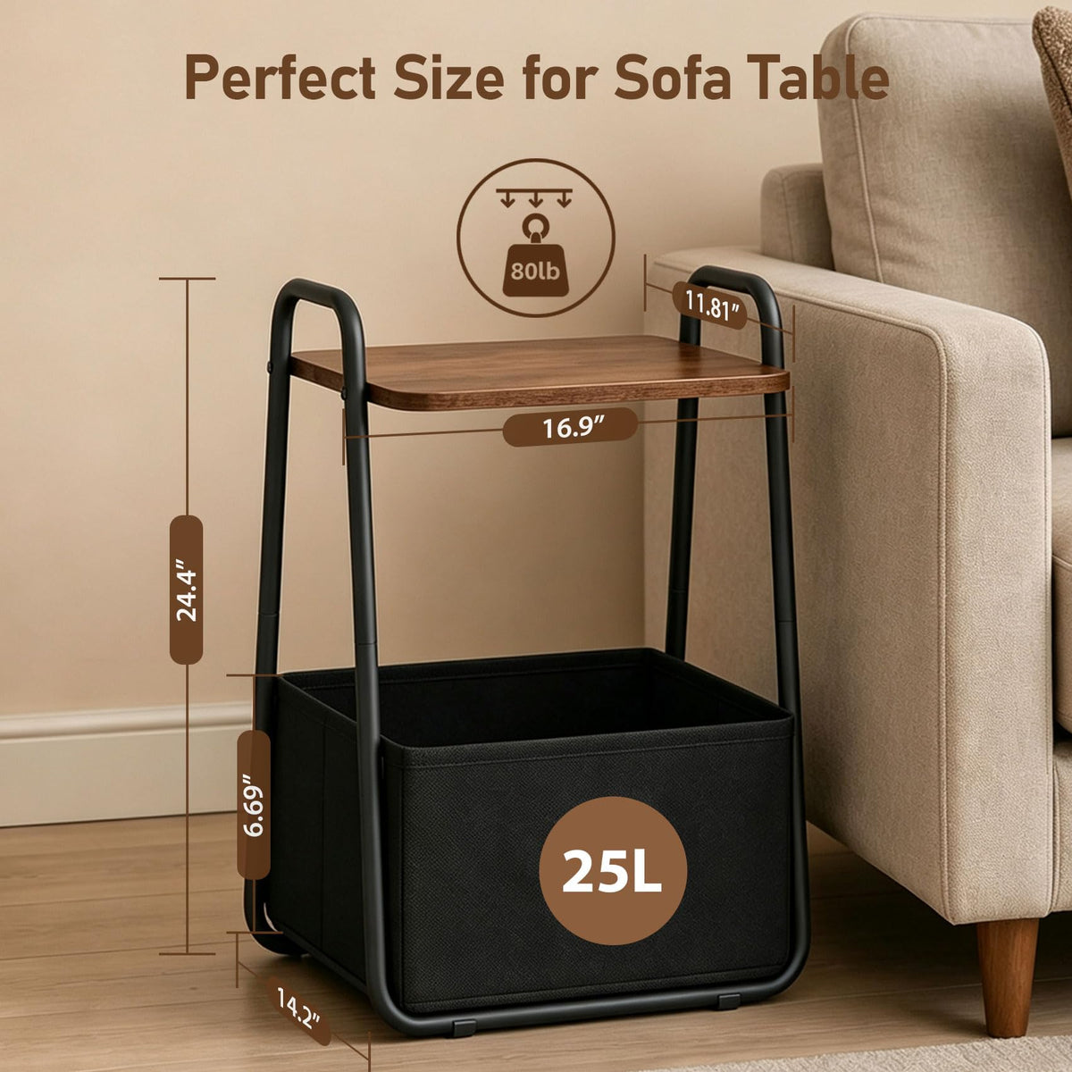 Small Storage Side Table with Metal Frame D37403