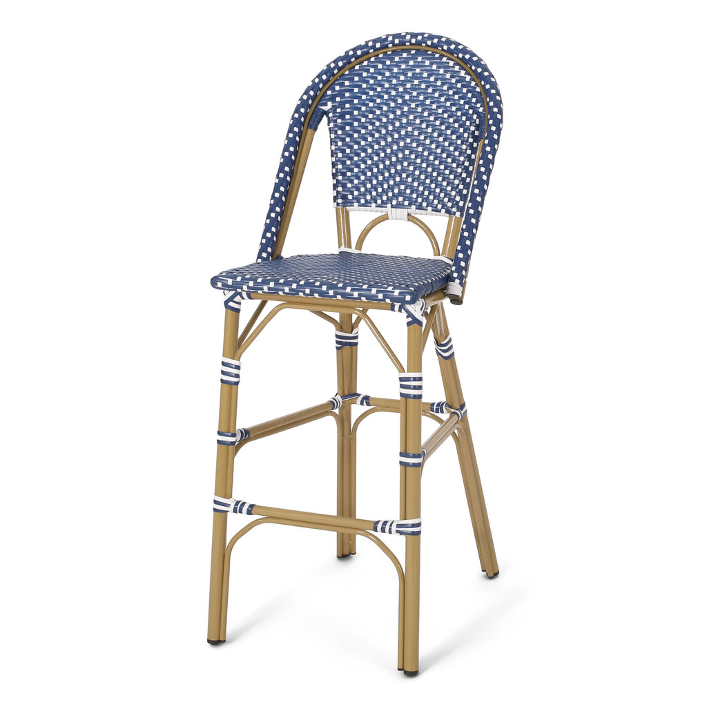 29.5" H Outdoor Bar Stools Set of 2 PE Rattan Aluminum Dark Teal & White N69382