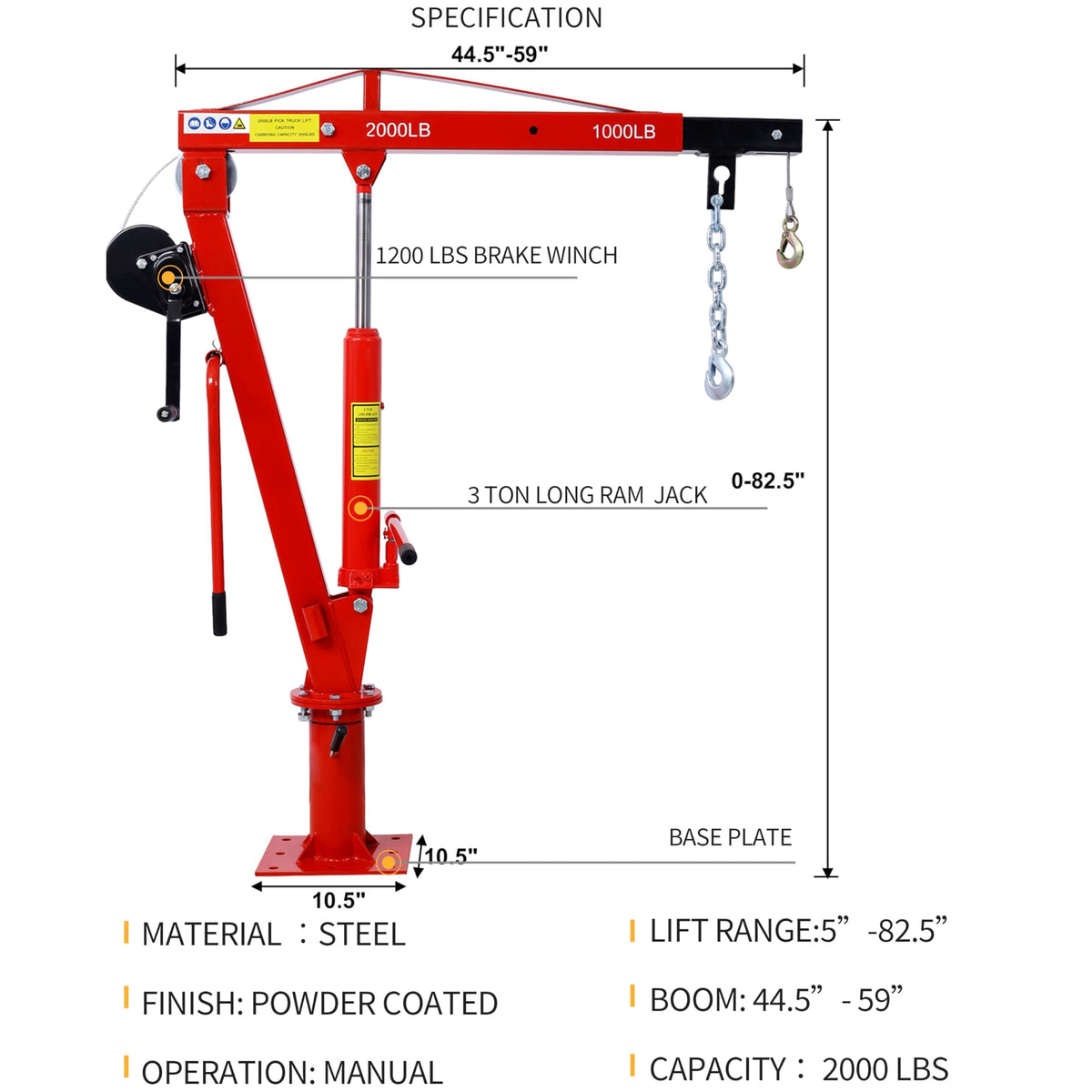 2000 lbs Hydraulic Truck Bed Jib Crane C9679