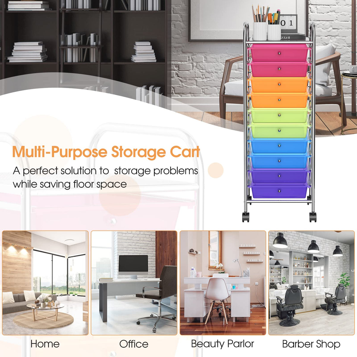 10 Drawer Rolling Storage Cart Organizer E79498