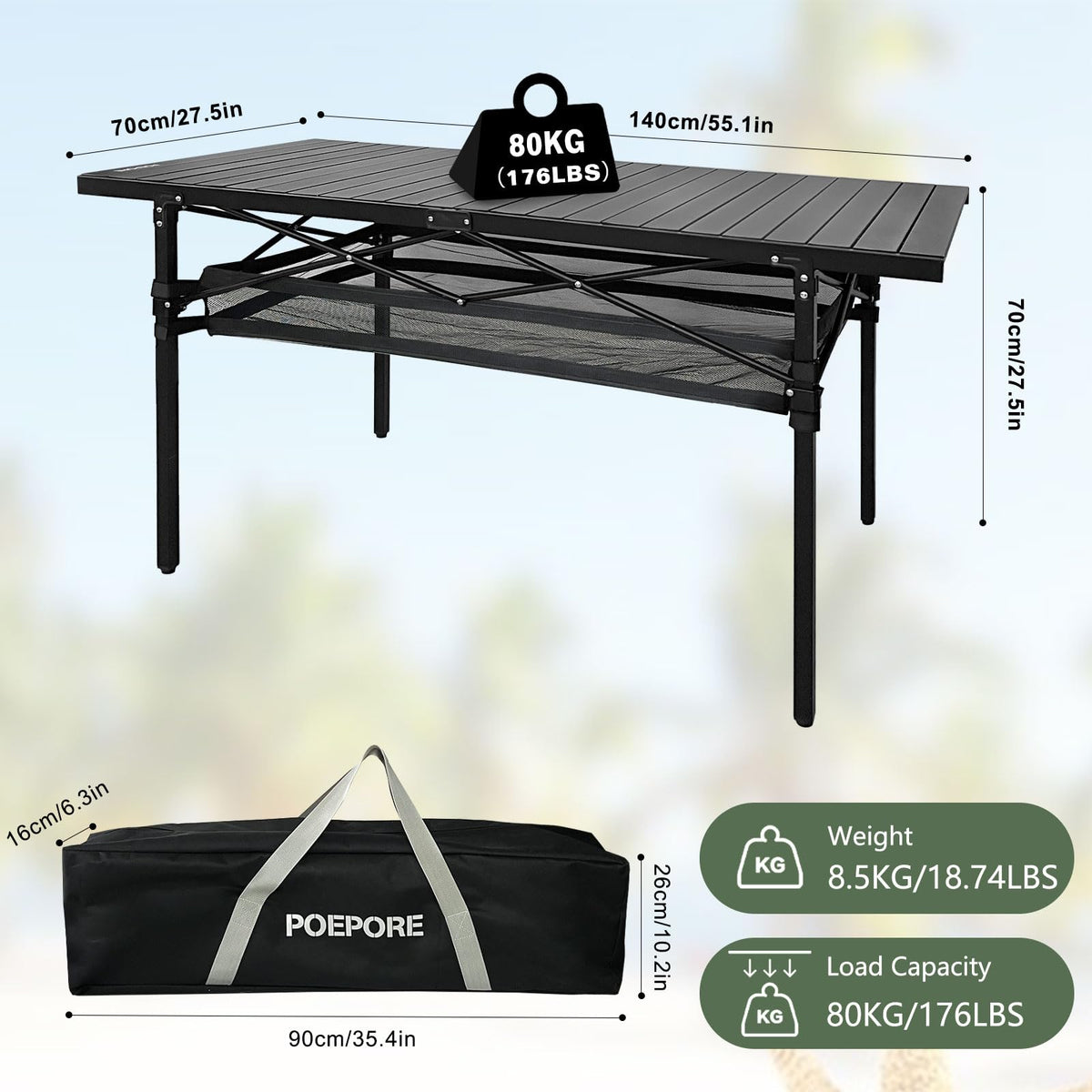 Large Folding Aluminum Camping Table with Storage and Carry Bag G510