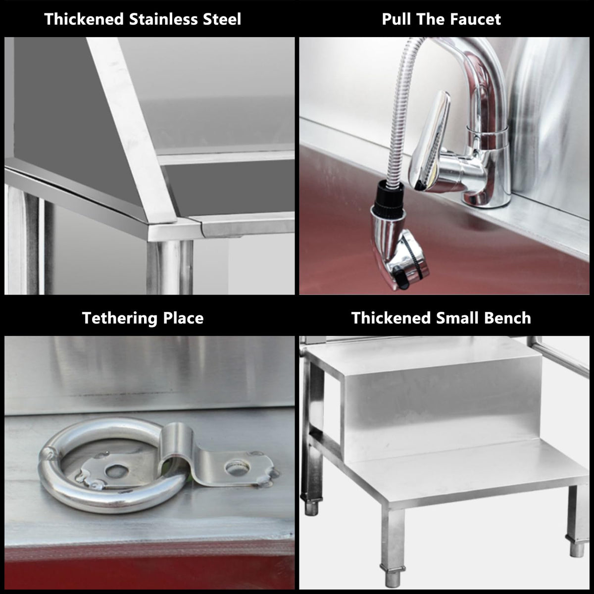 47 Inch Stainless Steel Dog Grooming Tub with Walk-in Stairs T77505