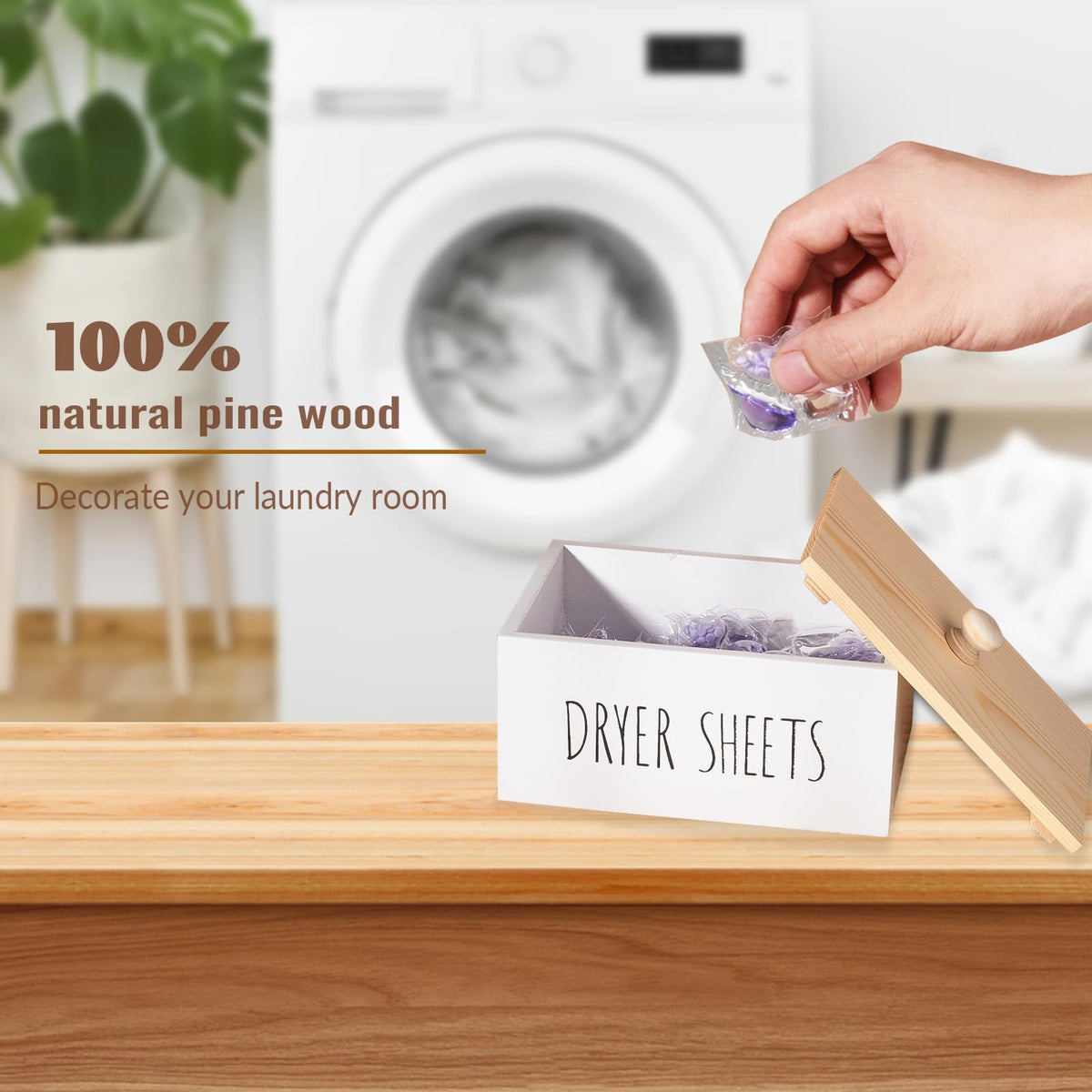 Wood Laundry Detergent Dispenser Holder with Lid F31258