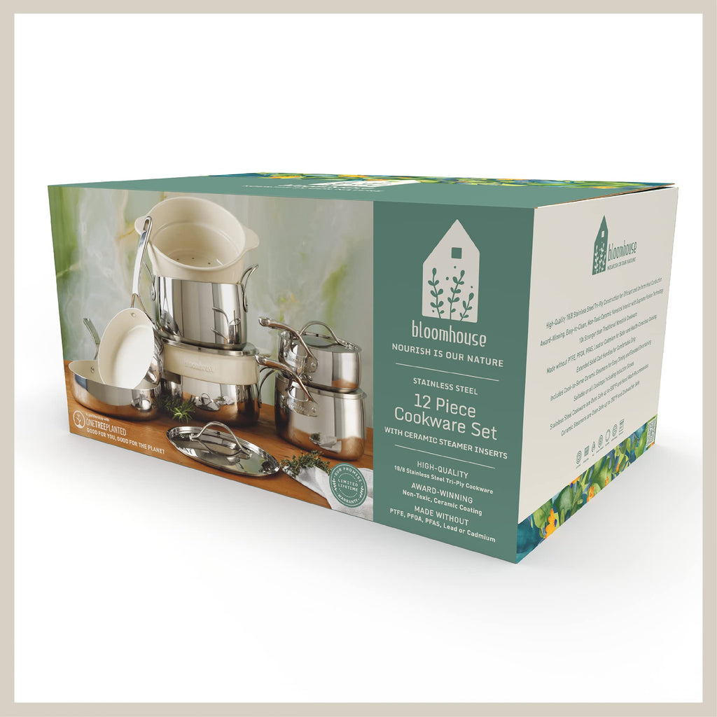 12 Piece Triply Stainless Steel Ceramic Cookware Set O4390