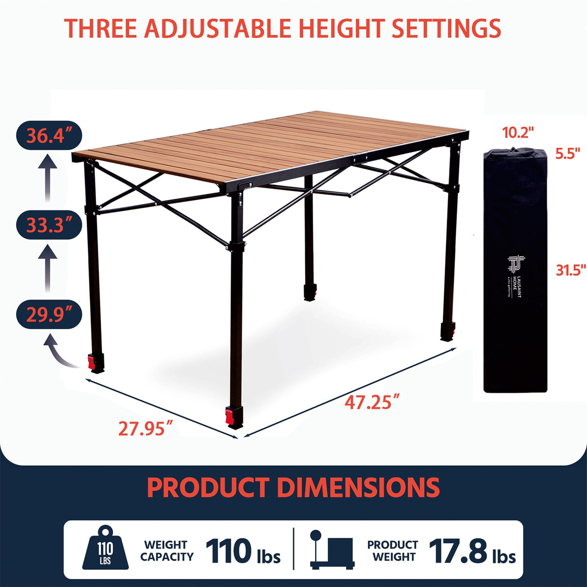 Large Adjustable Height Aluminum Camping Table R611738