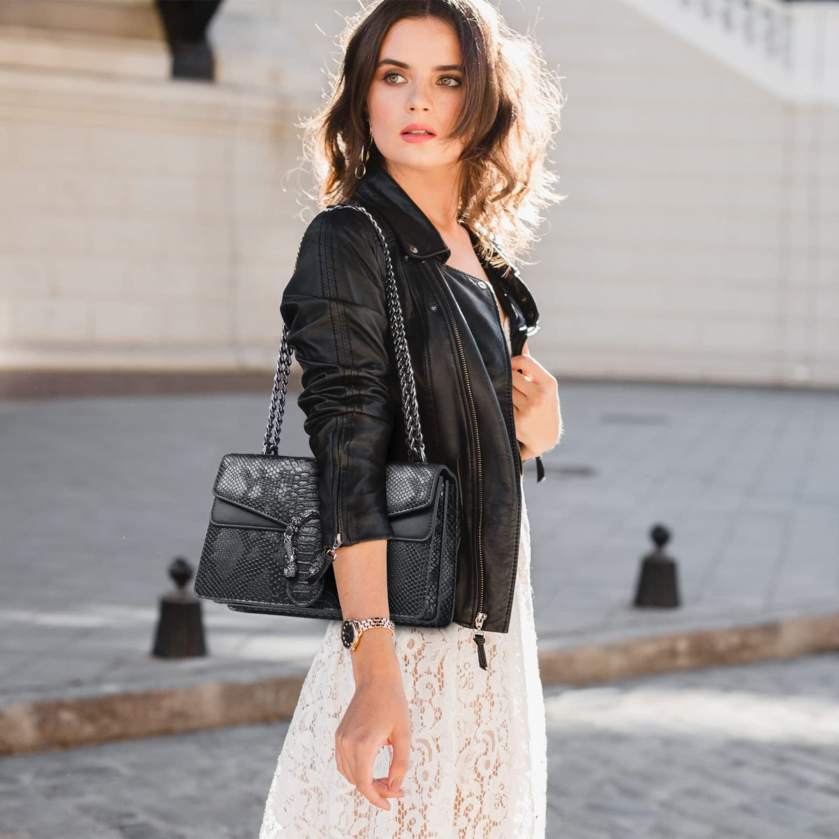 Snake Printed Leather Crossbody Bag R331