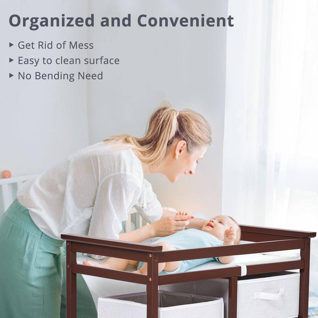 Modern Baby Changing Table with Laundry Hamper & 3 Drawers M386551