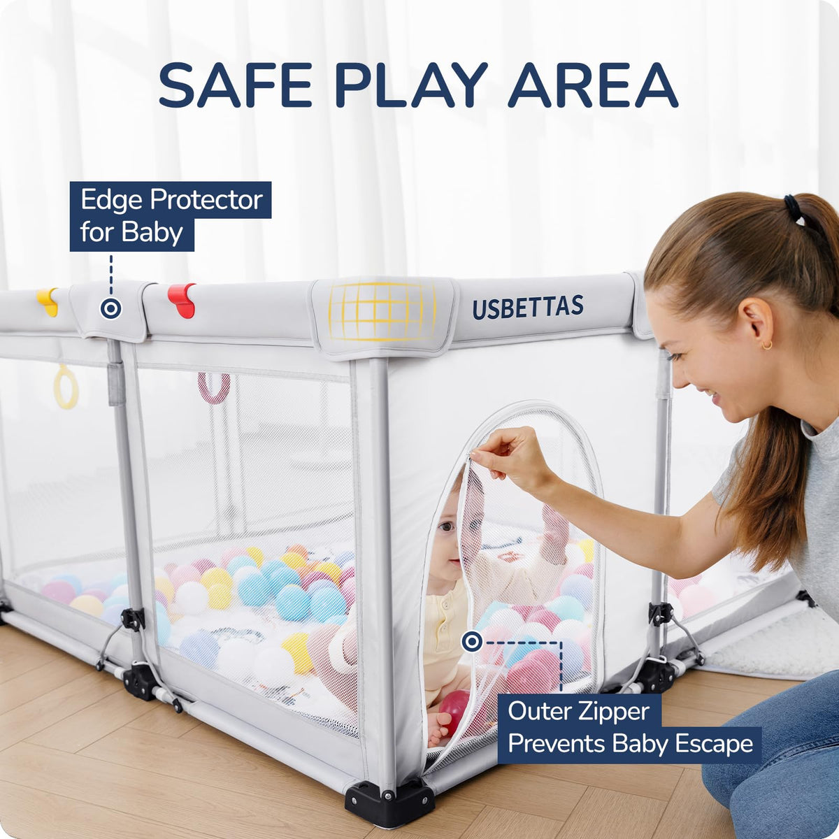 Foldable Lightweight Portable Playpen with Carry Bag, 50"x50" Light Gray D2097