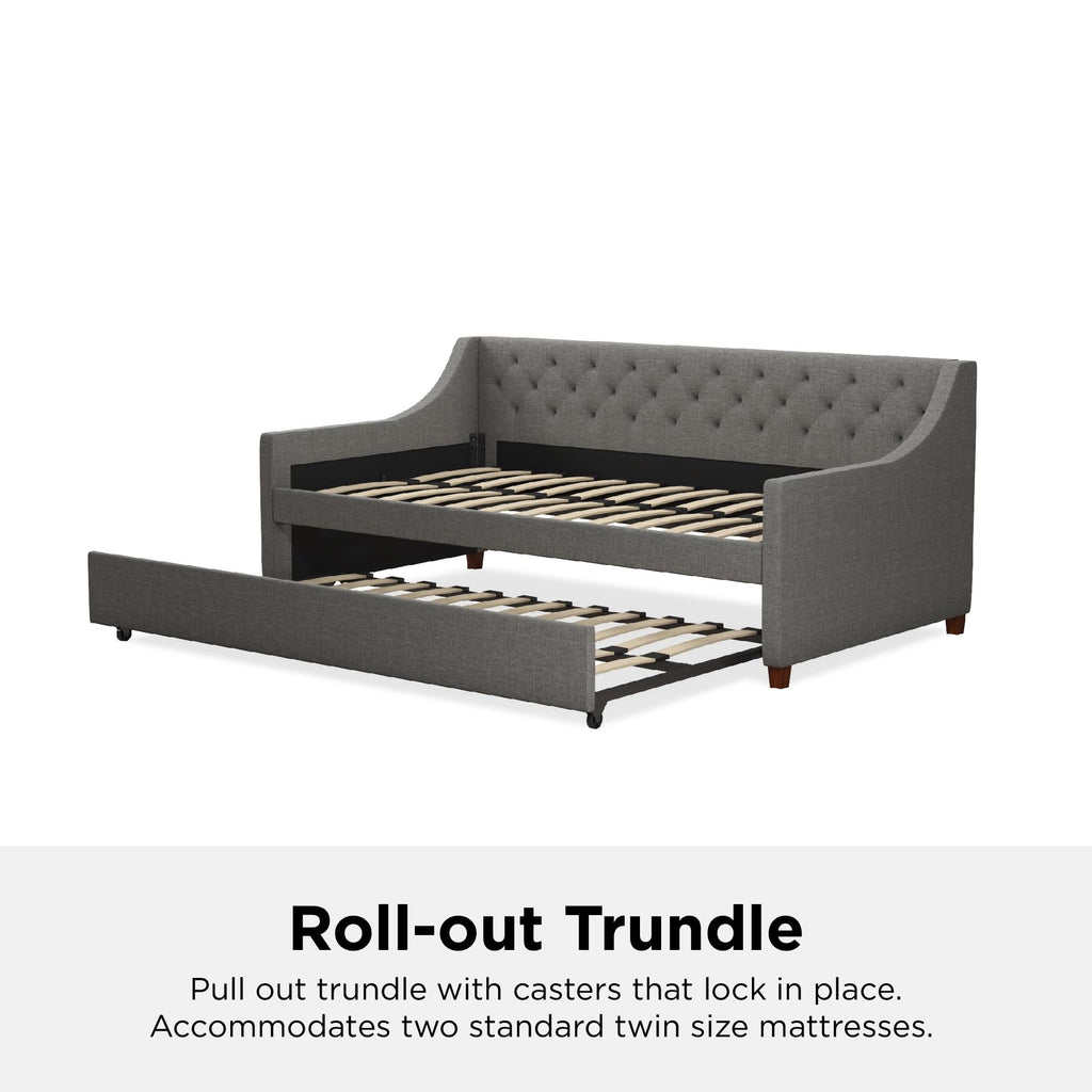 Grey Linen Twin over Twin Upholstered Daybed and Trundle C695491